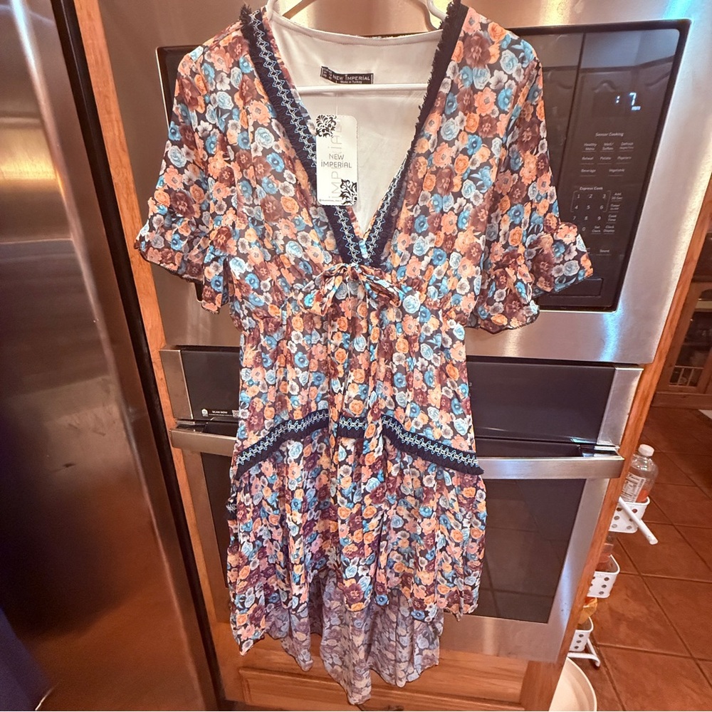 Floral Boho V-Neck Dress with Ruffle Sleeves /‎ High low sz 10
